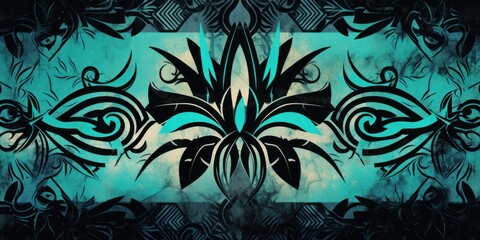 Wall Mural - Orchid, teal, and onyx seamless African pattern, tribal motifs grunge texture on textile background