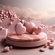 Modern product mockup pedestal with Valentine's Day ambiance.
