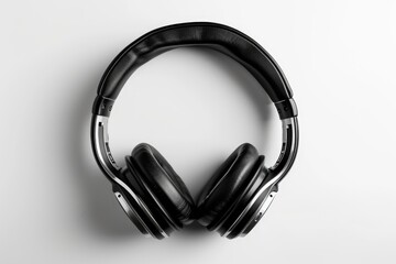 Wall Mural - Black headphones placed on a clean white surface. Suitable for music, technology, and lifestyle-related projects