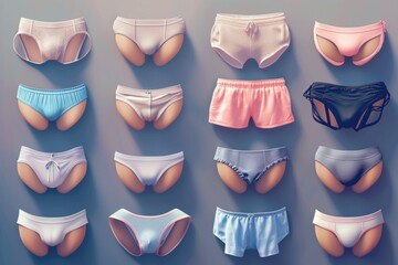 Wall Mural - A collection of underwear items neatly arranged next to each other. Perfect for showcasing different styles and colors.