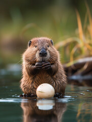 Wall Mural - A Photo of a Beaver Playing with a Ball in Nature