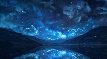 Starry Night Sky Over A Calm Lake, With Manga Style Clouds Generative Ai