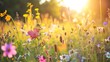 Sunlit field of wildflowers generative ai