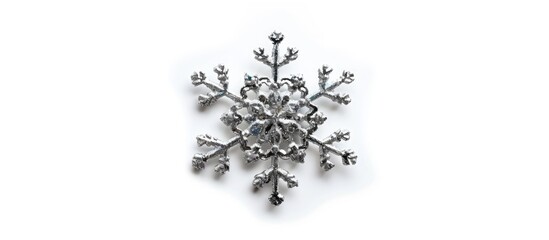 Canvas Print - Christmas snowflake, silver, top view, white background