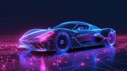 Automotive diagnostics in digital futuristic style. concept for auto future or the development of innovations and technologies in vehicles. illustration with light effect and neon