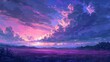 Twilights over a quiet meadow with vibrant violet and blue tones. manga style generative ai