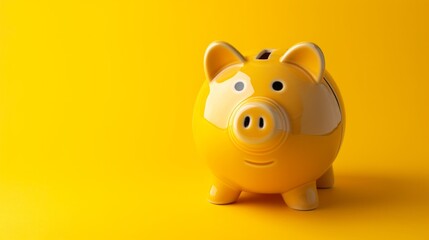 Yellow piggy bank on yellow background generative ai