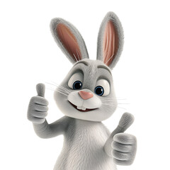 Wall Mural - In Animation Style, a 3D Illustration of a Happy Cartoon Easter Bunny with Thumbs Up, Isolated on Transparent Background, PNG