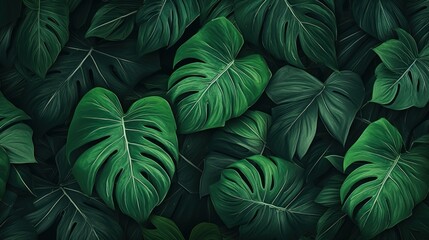  Seamless pattern with tropical monstera leaves. illustration. Generative AI