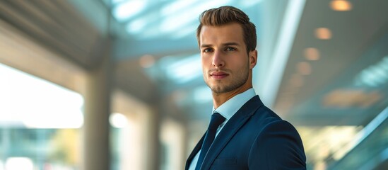 Sticker - Handsome, Young Business Man in Office Building: A Captivating Vision of Confidence, Success, and Professionalism