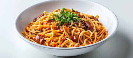 Sticker - Delicious Korean Noodles: A Mouthwatering Dish of Korean Noodles Isolated on a Clean White Background