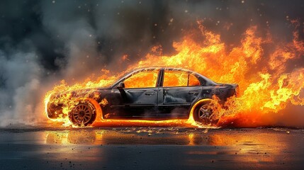 Wall Mural - car in fire