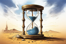 Sand Clock With Blue Sand, Inversion Of Time, Time Management, Mindfulness, Relaxation, Deadlines, Stress Reduction, Patience, And Waiting Concept.