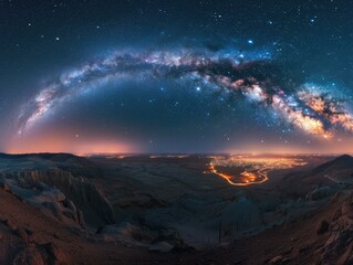 a breathtaking panoramic view of the night sky reveals a galaxy stretching across the horizon. gener