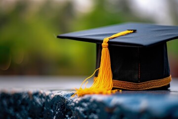 Black Graduation Cap With Yellow Tassel