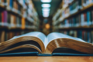 Wall Mural - Open Book on Library Table