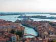Aerial View of Venice near Saint Mark's Square, Rialto bridge and narrow canals. Beautiful Venice from above.