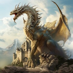 Wall Mural - big dragon on castle