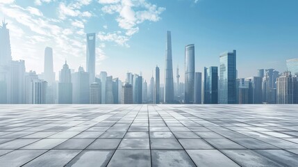 Wall Mural - Empty square floor and city skyline with building background