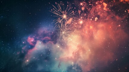 fireworks with blur milky way background