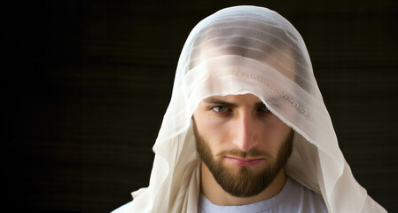 Wall Mural - Portrait of a Muslim man with a white veil on his head