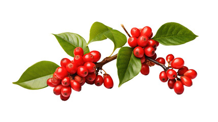 Coffee berries on branch isolated on transparent and white background.PNG image.