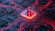 © Nawarit - Secure connection or cyber security service concept of cpu chip and motherboard, computer and security lock, technology, neon light.