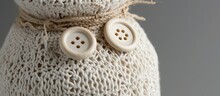 Three Ivory Buttons On Yarn-Wrapped Jar - A Delicate Yarn-Wrapped Jar With Three Ornate Ivory Buttons