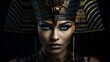 Ancient female egyptian pharaoh statue in traditional attire and regal pose