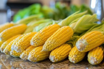 a pile of corn on a counter