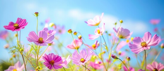 Wall Mural - captivating cosmos and luminous flowers blossom on a beautiful clear day