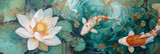 a painting featuring a lotus pond and koi fish, generative AI