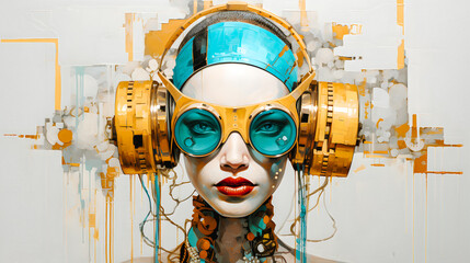 Wall Mural - Portrait de femme avec un casque audio sur les oreilles