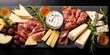 Cheese platter with prosciutto crudo or jamon, parmesan or spanish tapas. Generative AI