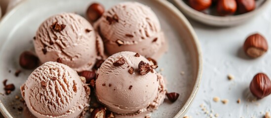 Wall Mural - Close Up of Fresh Hazelnut Ice Cream on a Plate