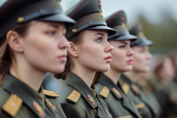 Wall Mural - Group of women in military uniforms standing at army ceremony