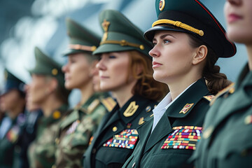 Wall Mural - Group of women in military uniforms standing at army ceremony