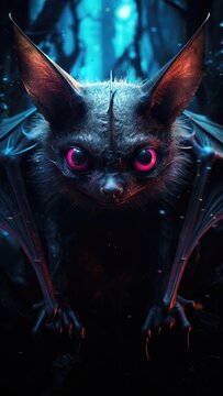 Fantasy portrait of a bat with big eyes. Halloween theme. Generative AI