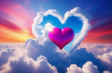 Wall Mural - beautiful colorful valentine day heart in the clouds as abstract background