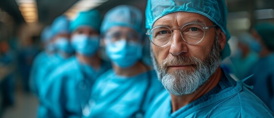 Wall Mural - Focused group of surgeons doing emergency care, surgery, medical technology, and the rescue of a male patient in the hospital operating room