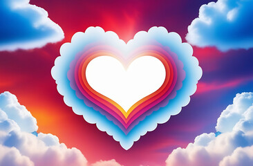 Wall Mural - beautiful colorful valentine day heart in the clouds as abstract background