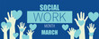 © Pixel-Shot - Drawn banner for Social Work Month with many hands and hearts