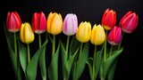 Fototapeta Tulipany - Vibrant Tulips on Black Background AI Generated