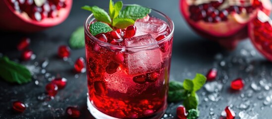 Poster - Delicious pomegranate and mint cocktail.