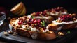 Bruschetta with cottage cheese, walnuts and pomegranate seeds Generative AI