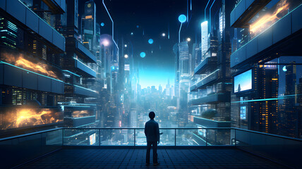 futuristic city with high buildings