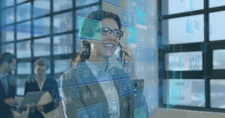 Wall Mural - Image of data processing over diverse business people in office