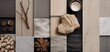 © Wirestock - interior design moodboard for inspiration, natural materials, grey color tones - AI generated image