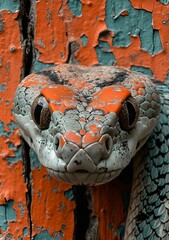 Wall Mural - a large orange snake on the ground by a wooden fence