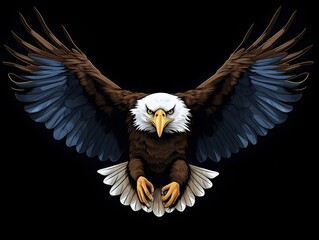 Wall Mural - Bald eagle in flight with spread wings T-shirt design isolated on white background.
